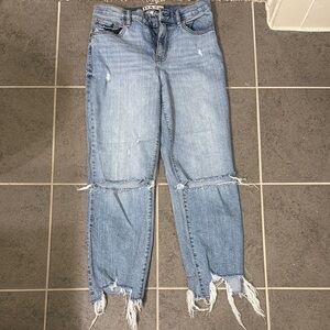 Casual Light Blue Distressed Straight Leg Jeans
